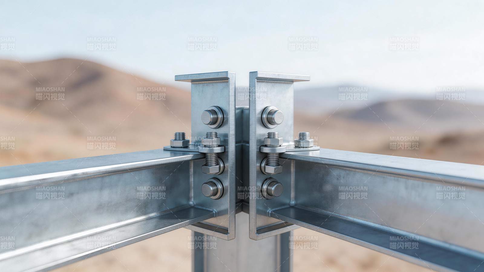 金属钢梁连接节点特写展示结构细节图片