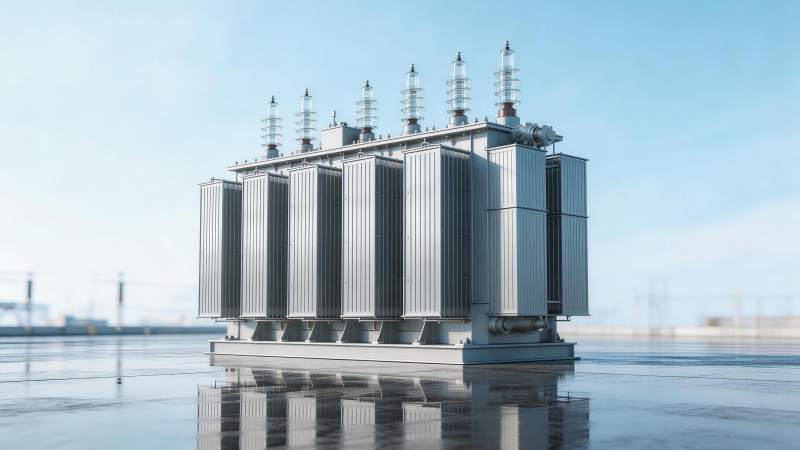 大型电力变压器置于湿滑屋顶平台之上图片