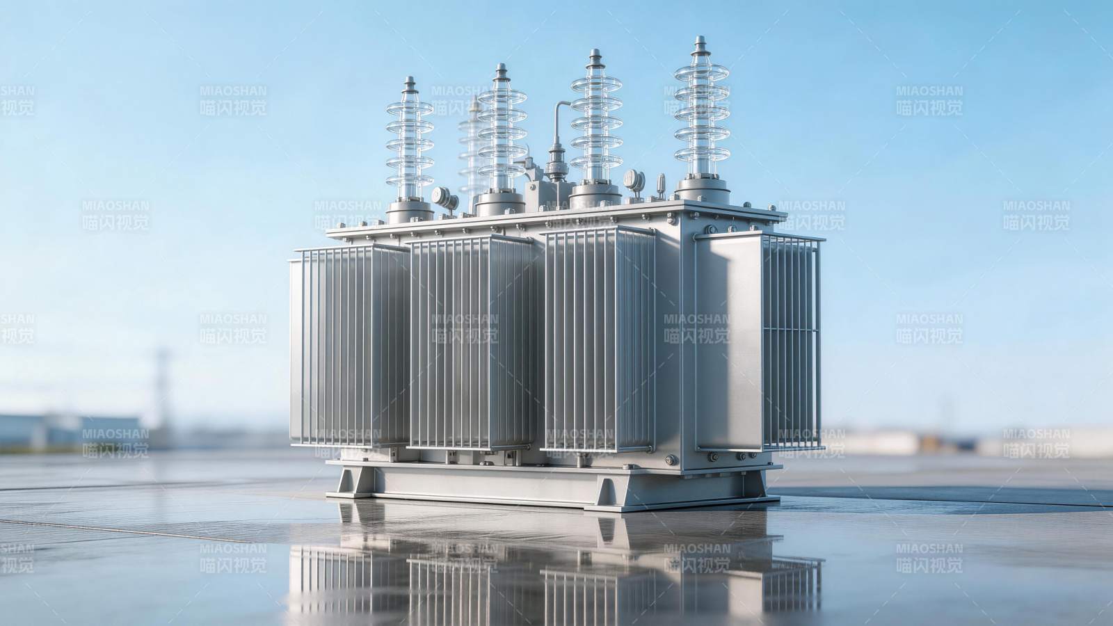 大型电力变压器置于户外平台之上图片