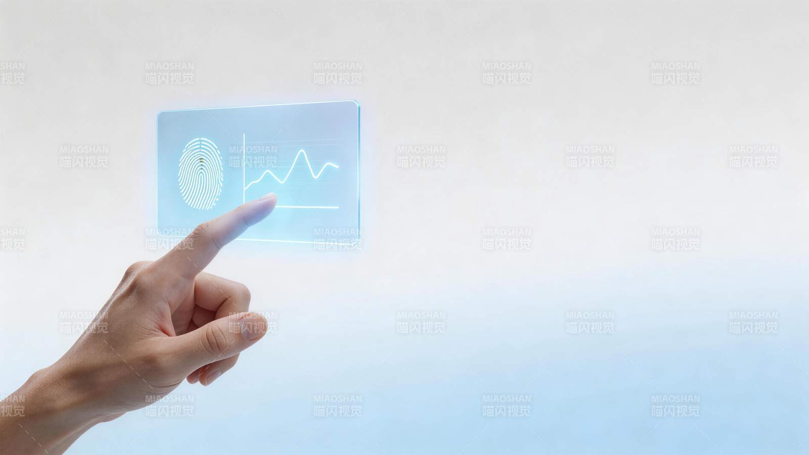 手指触碰全息指纹与数据图表界面图片