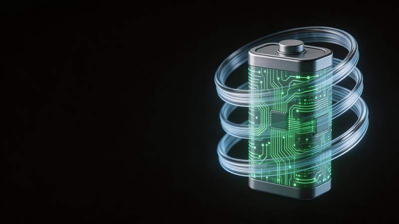 透明电池内部电路发光与环绕光带结构展示图片