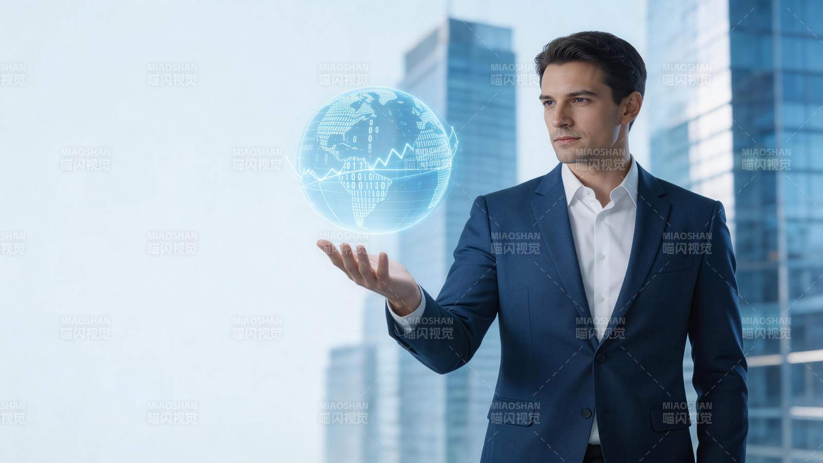 商务男士托举全息地球数据模型图片