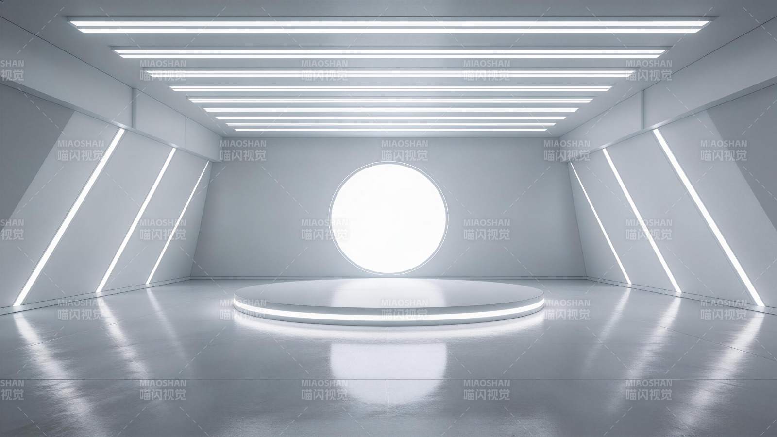 白色极简风格未来感展示空间内部场景图片