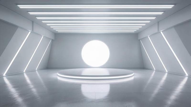 白色极简风格未来感展示空间内部场景图片