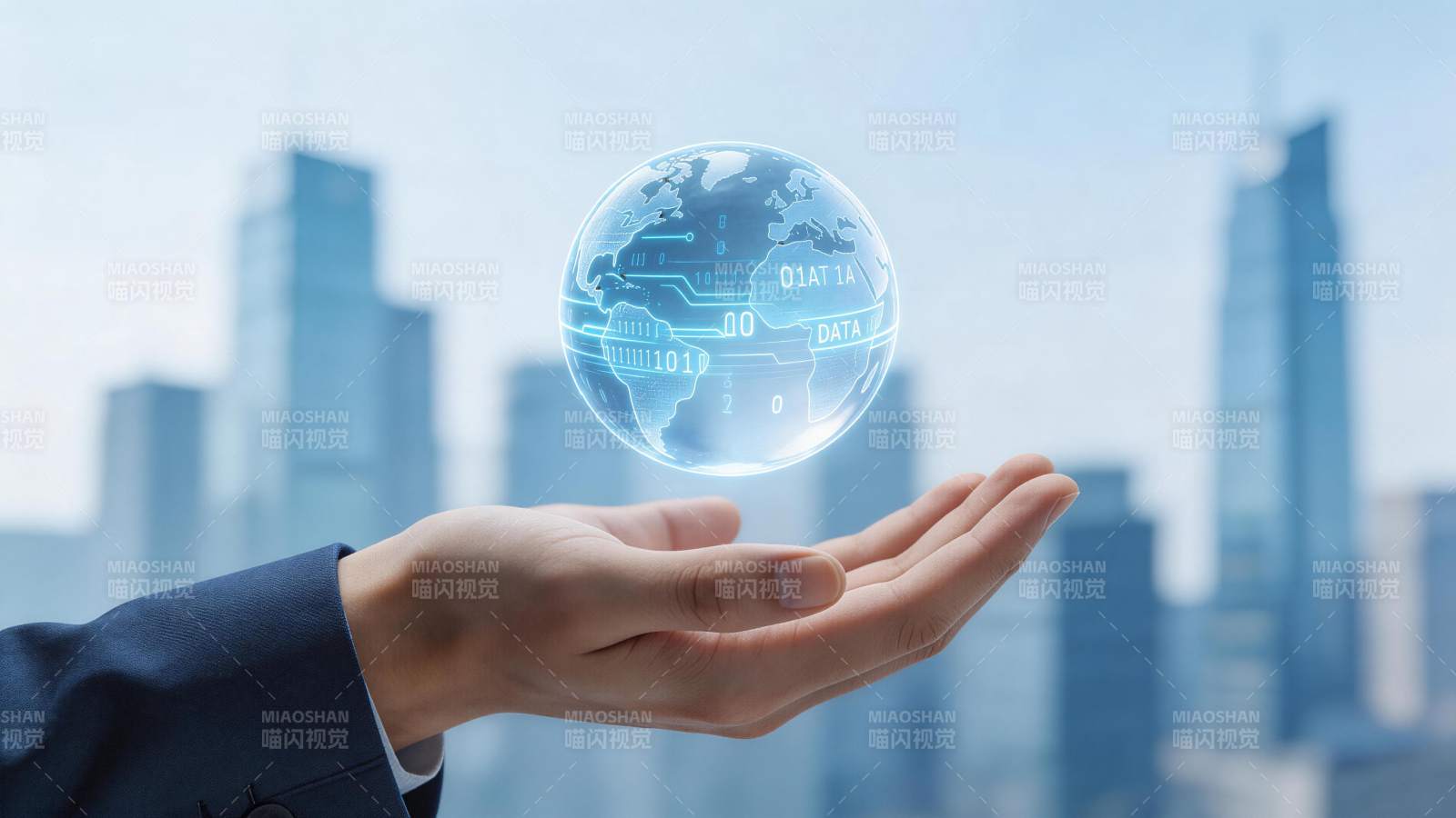 手掌托举全息地球数据模型展示科技感图片