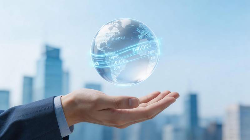 手掌托举数字地球展现全球数据流动图片
