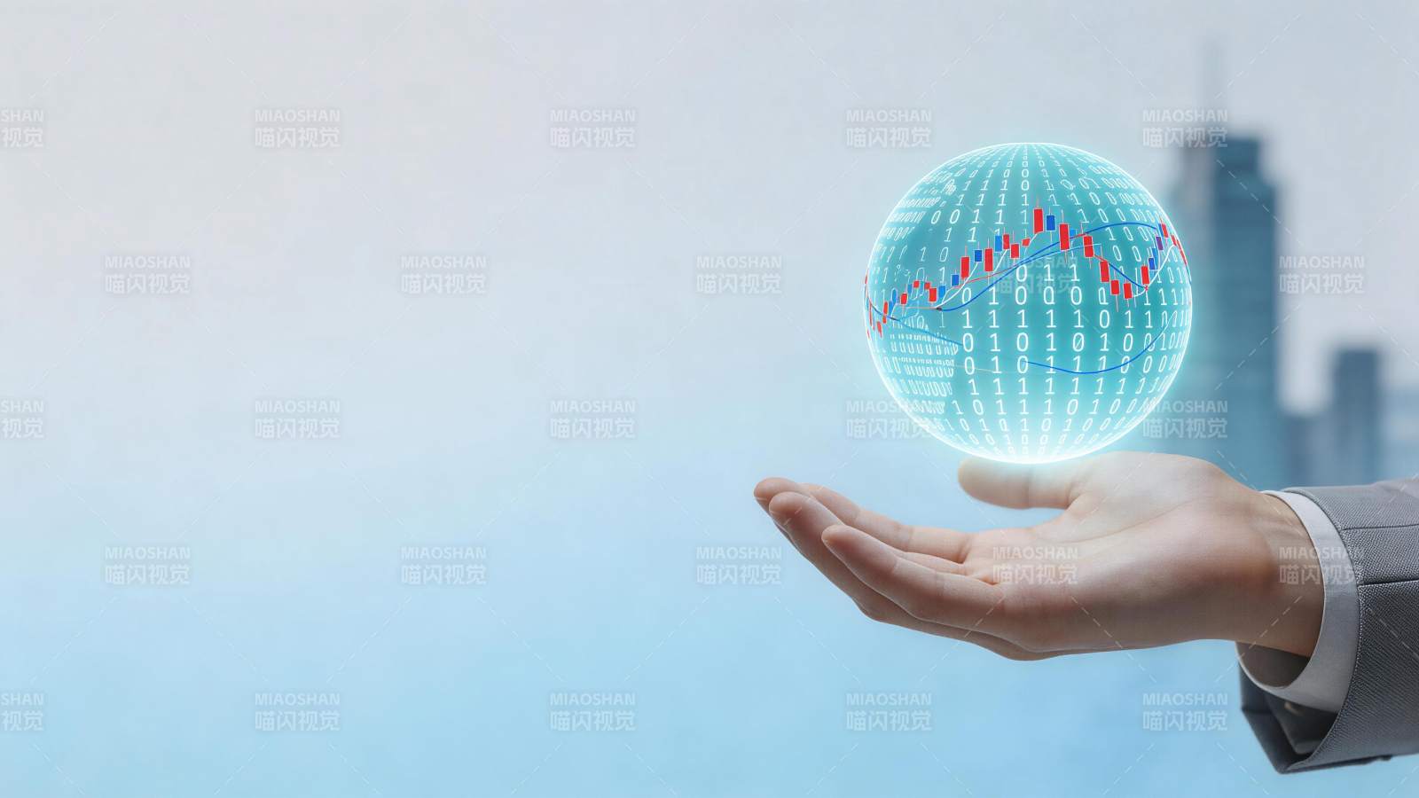 手托显示数据图表的透明数字地球图片