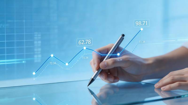 手持触控笔绘制数据增长趋势图表图片