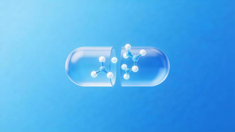 透明胶囊内部分子结构三维示意图图片