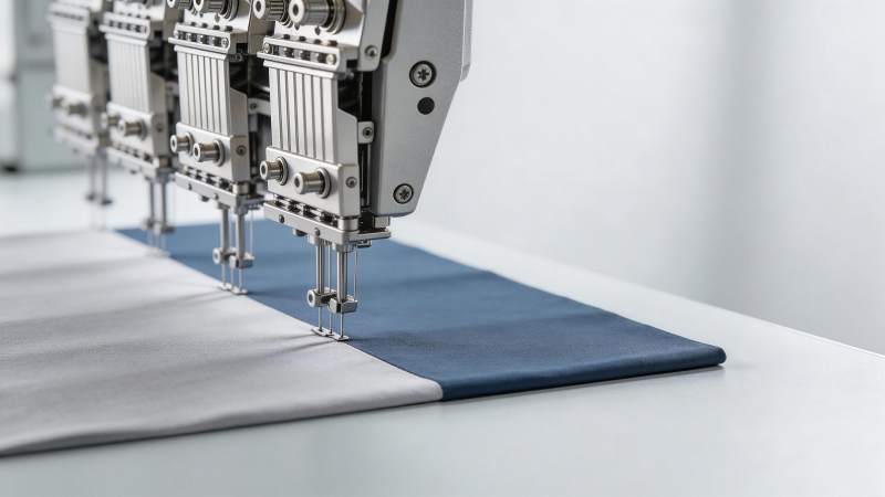 工业缝纫机正在对布料进行精准缝制作业图片