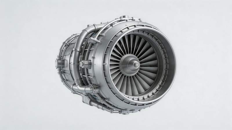 银灰色涡轮喷气发动机三维结构特写图片