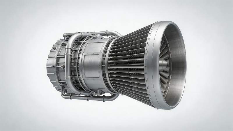 银灰色涡轮喷气发动机三维结构特写图片