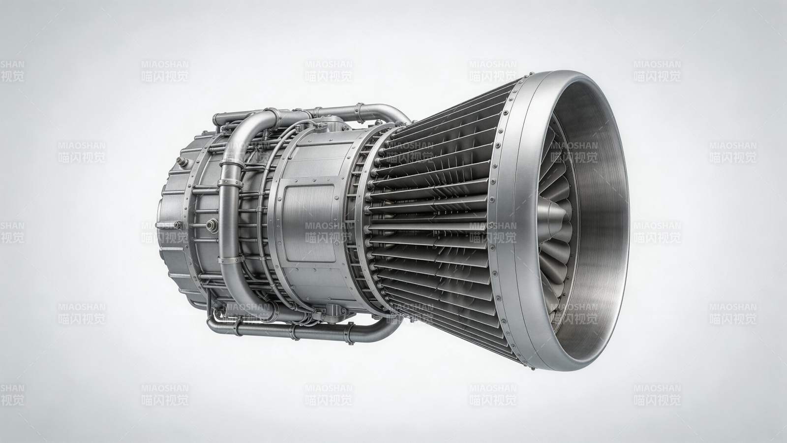 银灰色涡轮喷气发动机三维结构特写图片