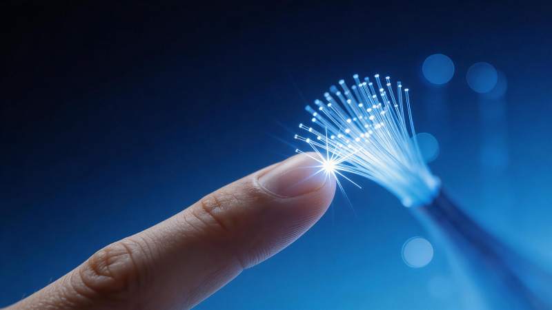 手指触碰发光光纤束展现科技感图片