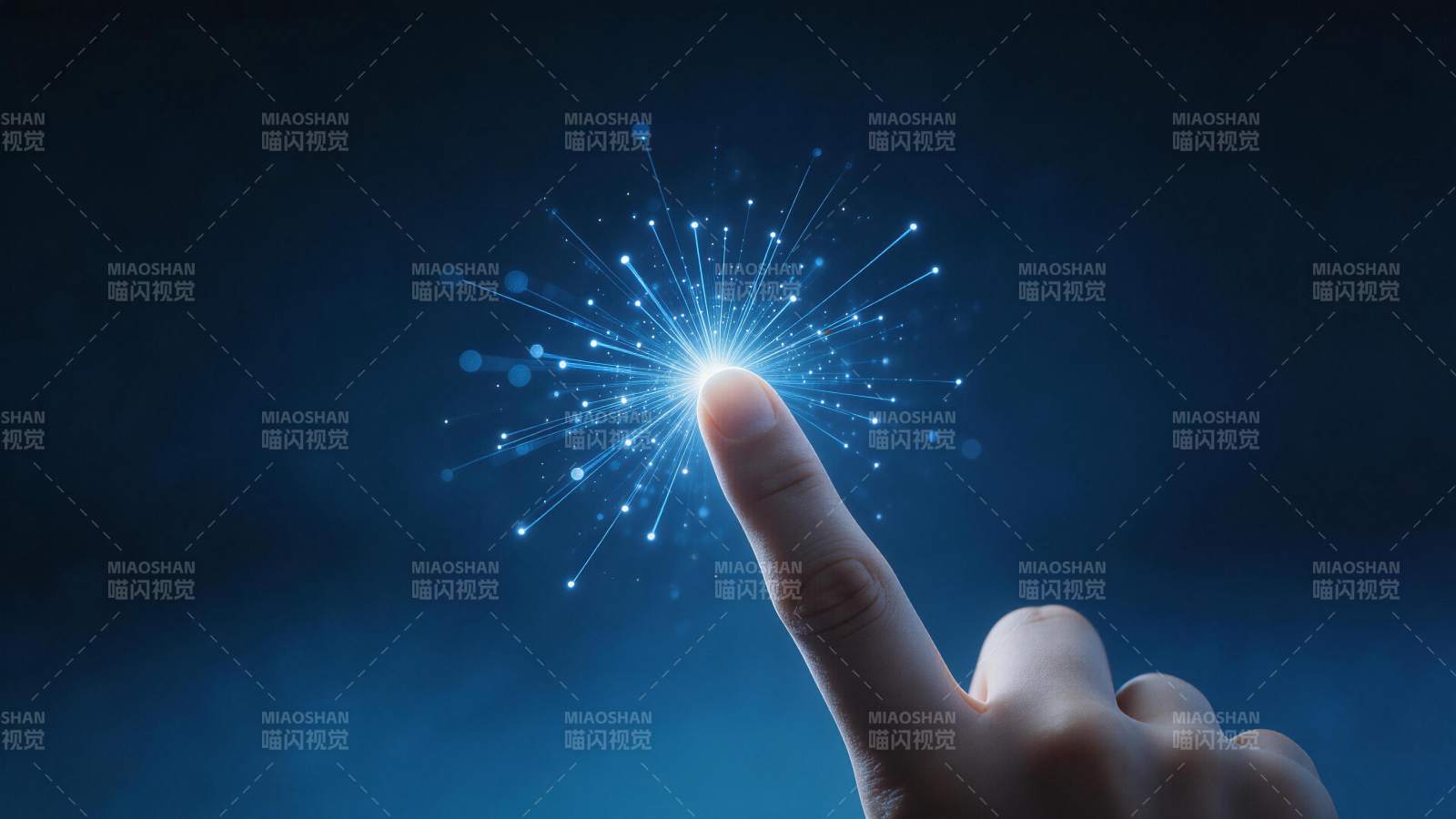 手指触碰蓝色光点粒子特效画面图片