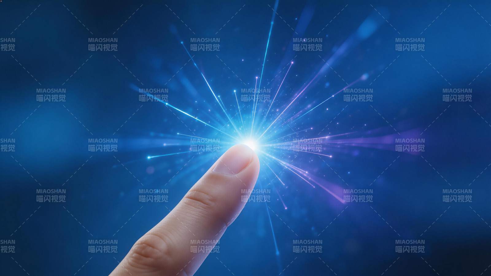 手指触碰发光粒子形成科技光效图片