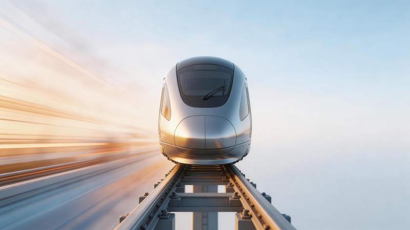 高速列车在轨道上疾驰而过展现现代交通速度图片