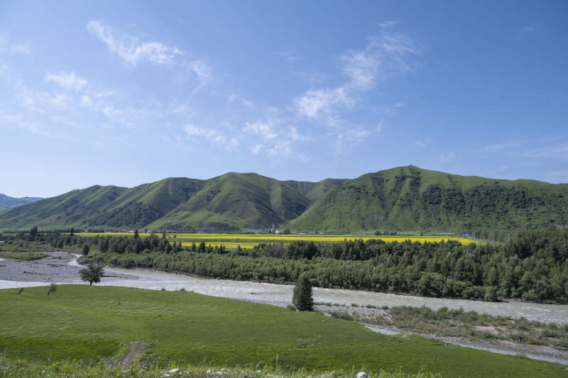 新疆伊犁唐布拉百里画廊沿途山谷溪流图片