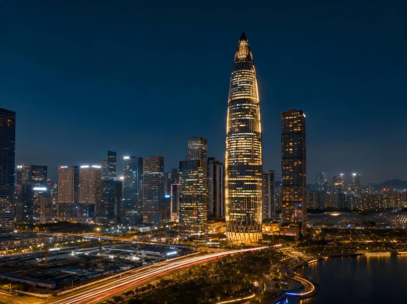 夜幕下的城市天际线图片