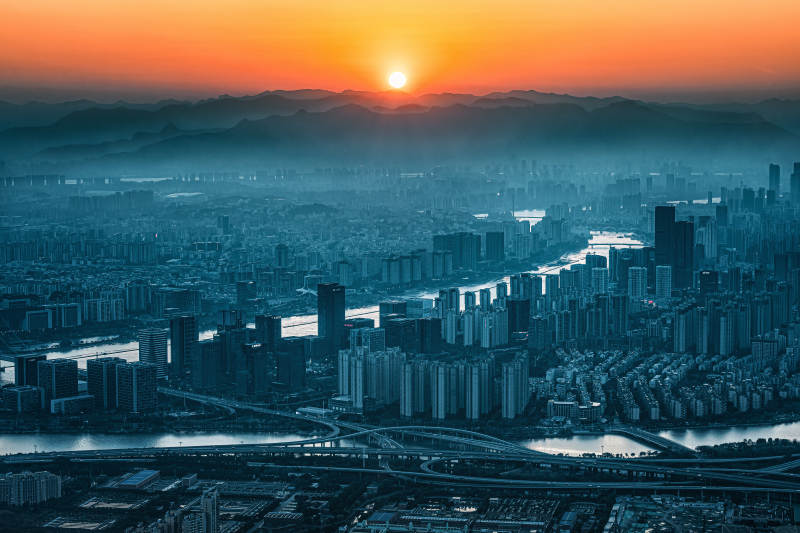 城市日落美景图片