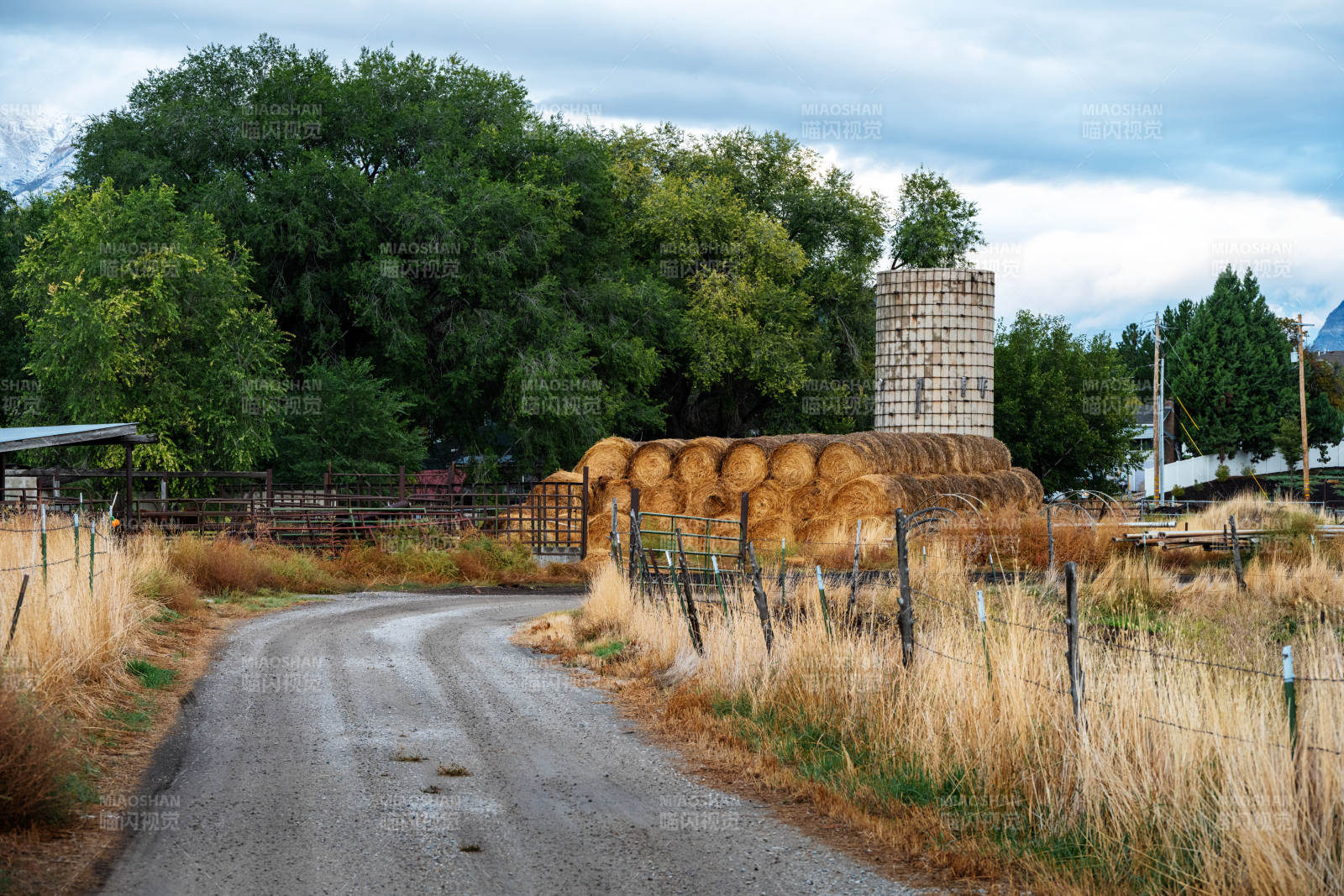 乡间小路与干草堆图片