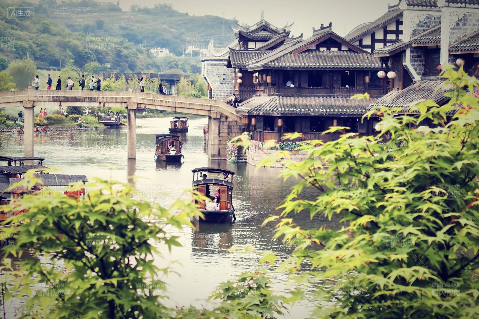 古桥流水人家图片