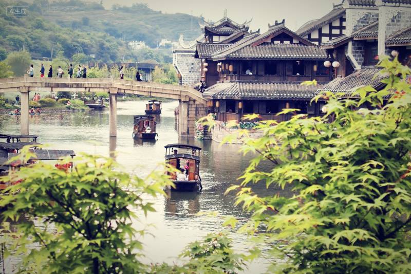 古桥流水人家图片