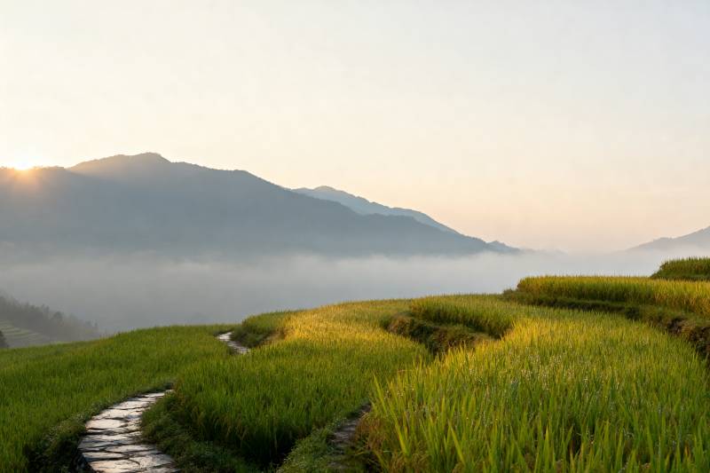 晨雾梯田山影图片