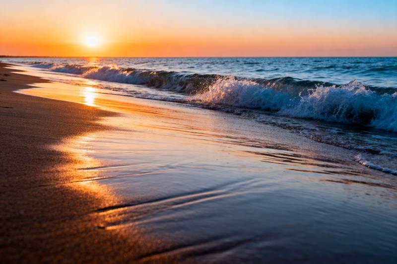 夕阳海滩美景图片