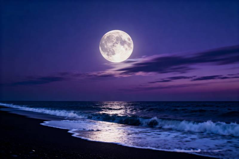 月照海面夜景图片