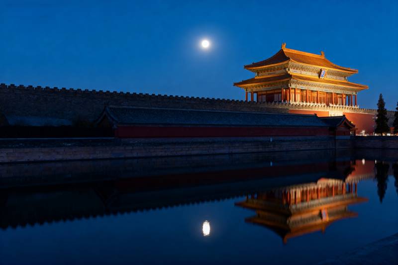 月照故宫夜景图片