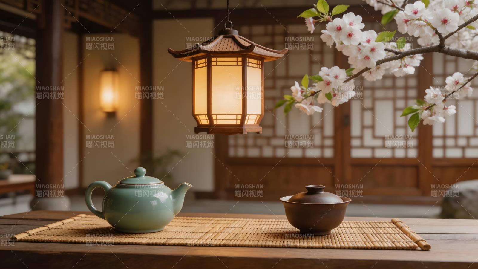 茶香伴春樱图片