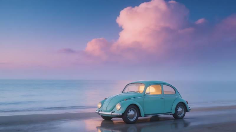 海边的蓝色甲壳虫图片