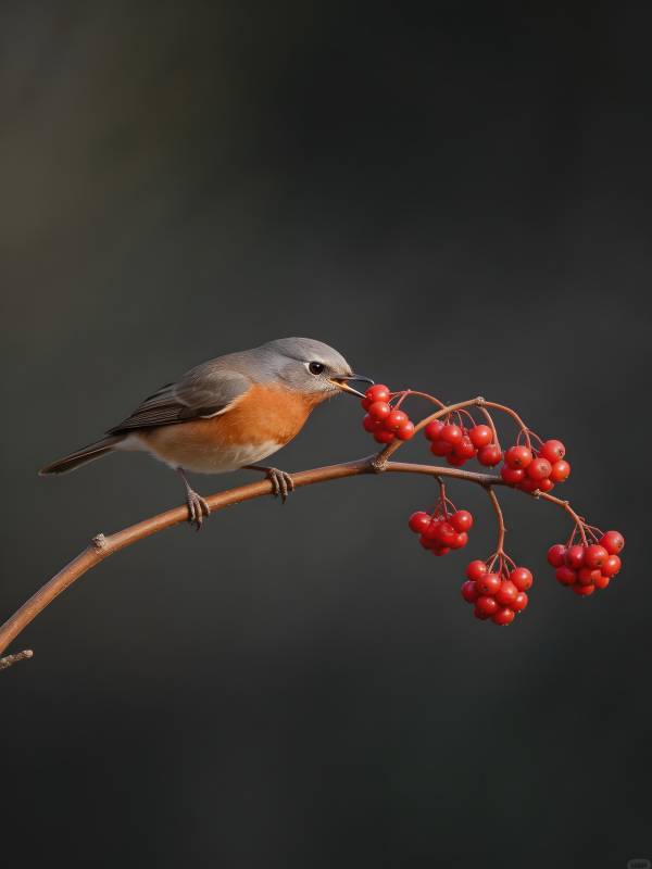 鸟啄红果枝头静图片