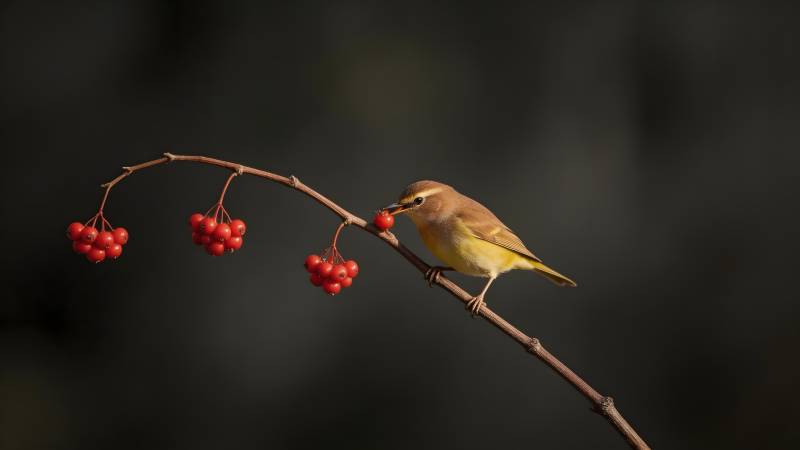 小鸟啄红果图片
