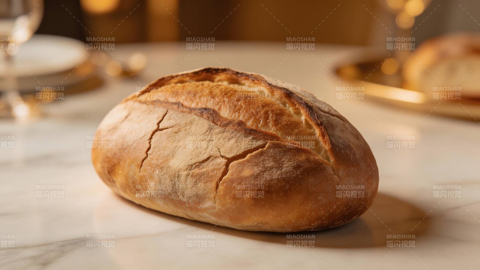 金黄面包静置桌心图片