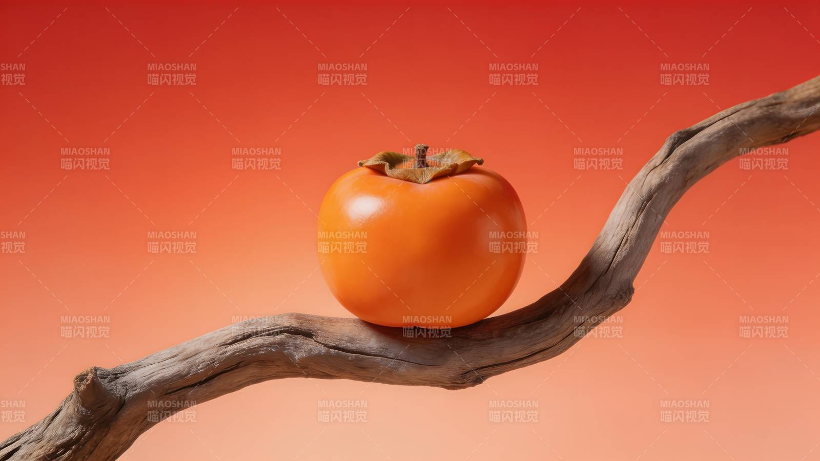 柿子静置于枯枝图片