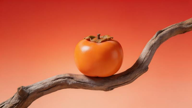 柿子静置于枯枝图片