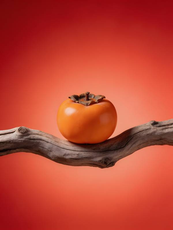 柿子静置枯枝上图片