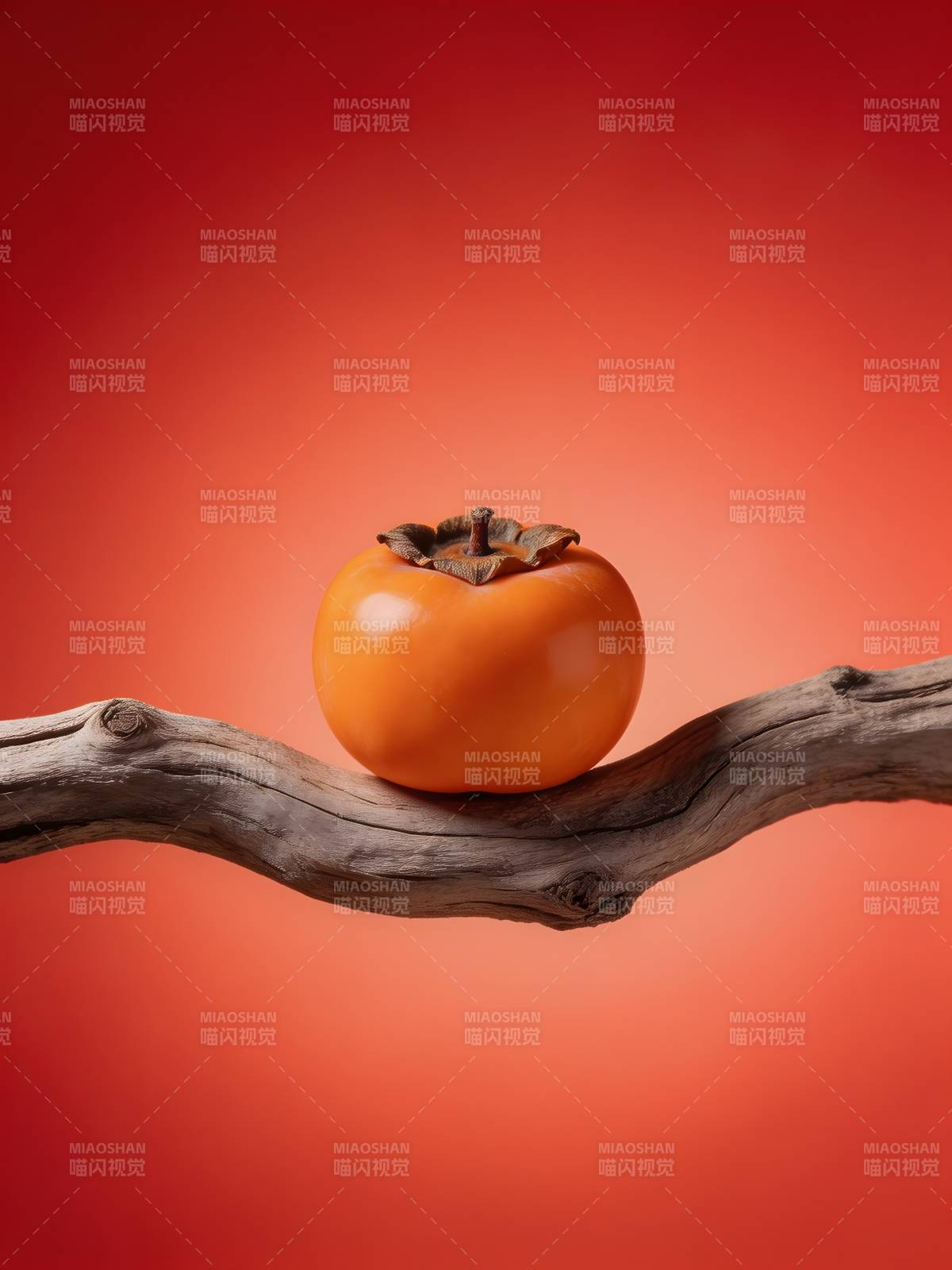 柿子静置枯枝上图片