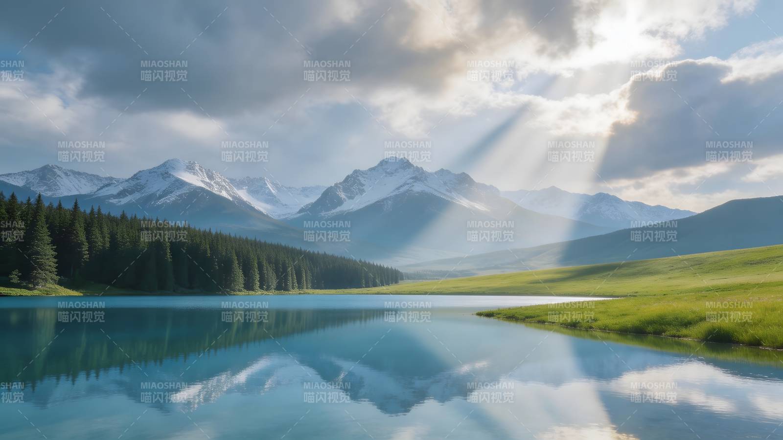 雪山湖光云影图片