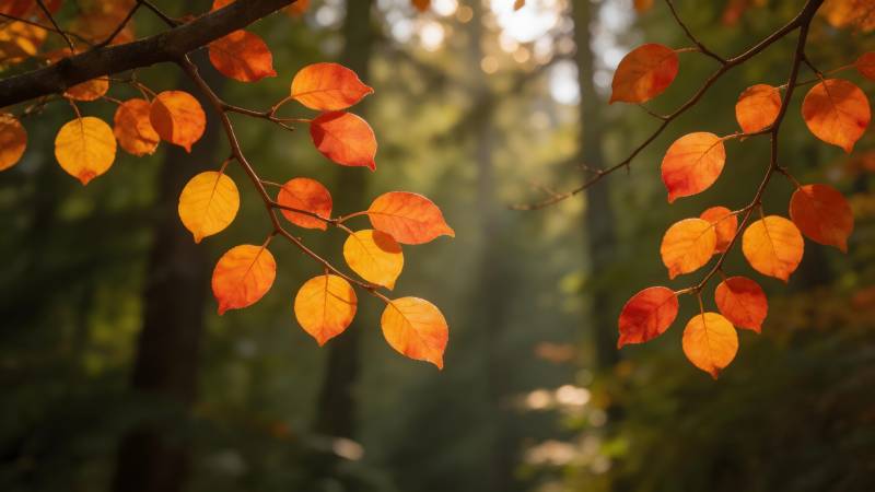 秋叶映林光图片