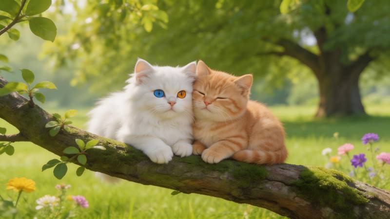 双猫树上依偎图片