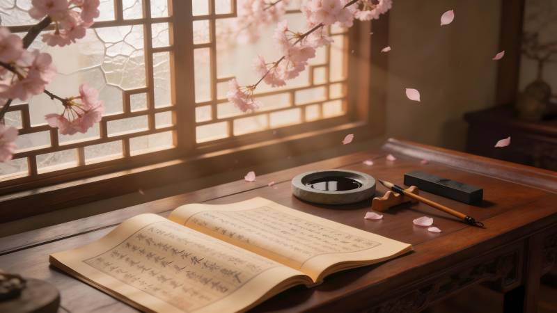 樱花书斋静谧时光图片