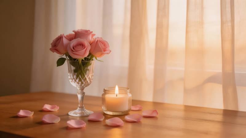 玫瑰与烛光图片