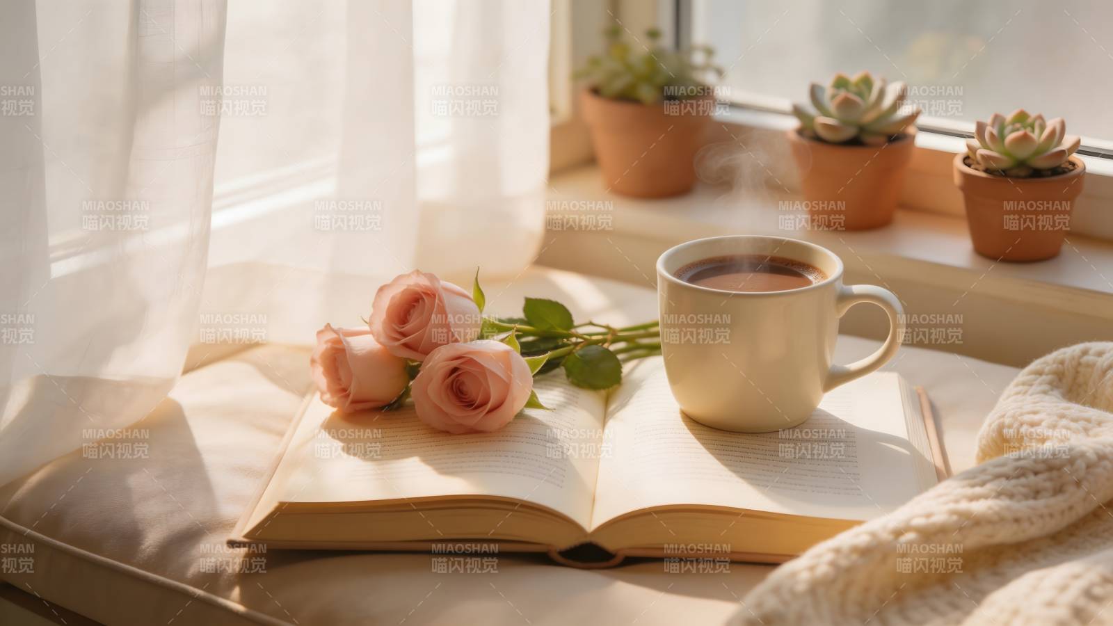 窗边书香与花香图片