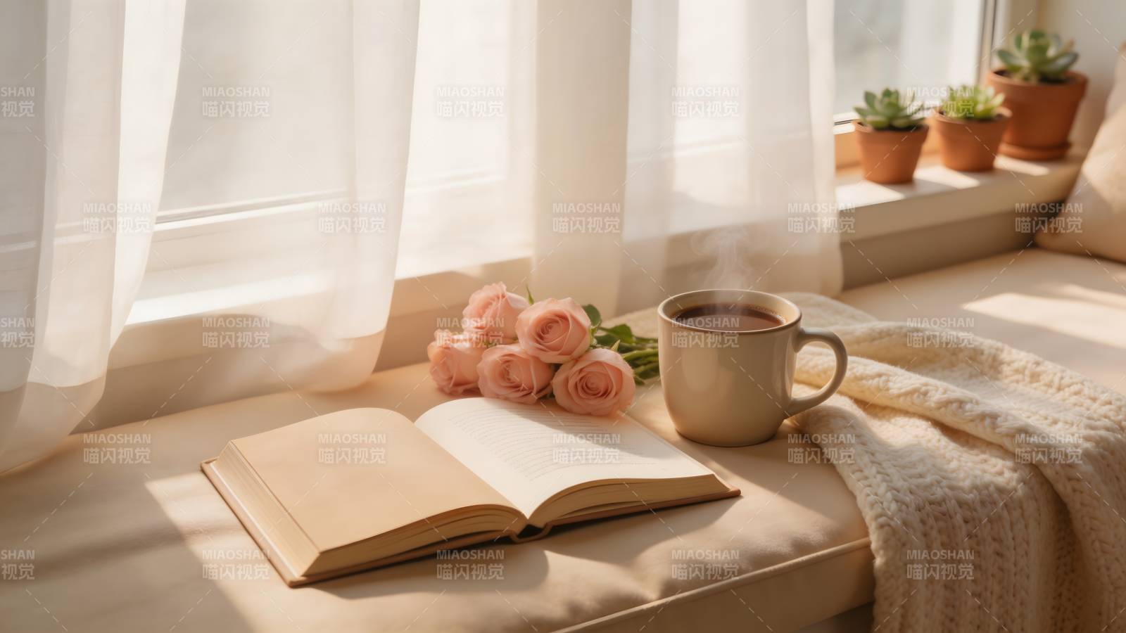窗边书香与咖啡图片