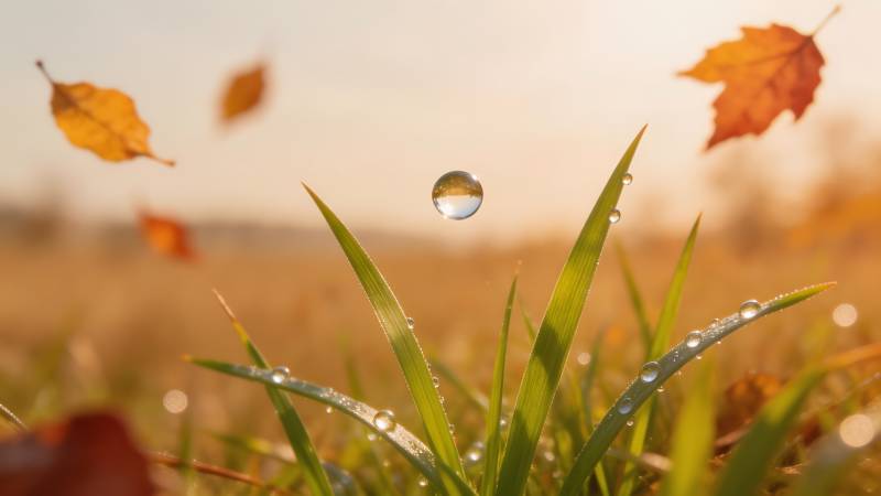 秋叶轻舞露珠晶莹图片