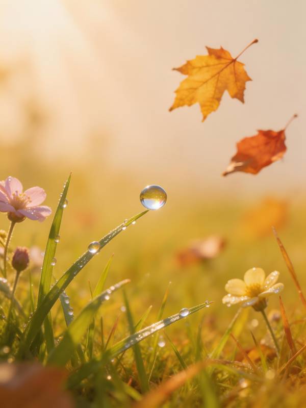 秋叶轻舞 露珠映光图片