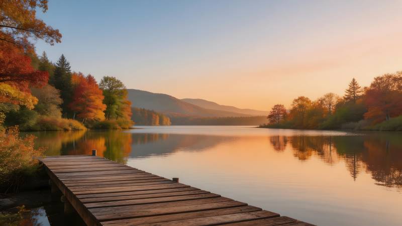 秋湖晨曦静谧美图片